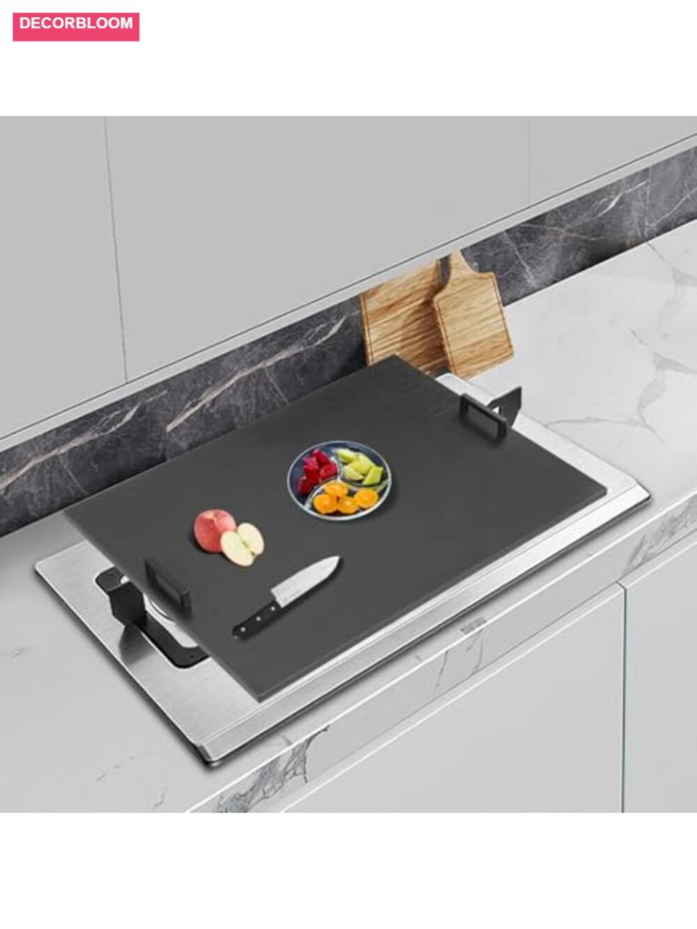 Acacia Wood Noodle Board Stove Cover with Metal Handles for Electric & Gas Stove